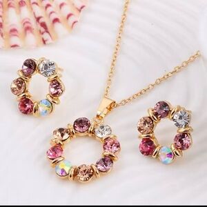 Elegant Gold and Pink Crystal Jewelry Set